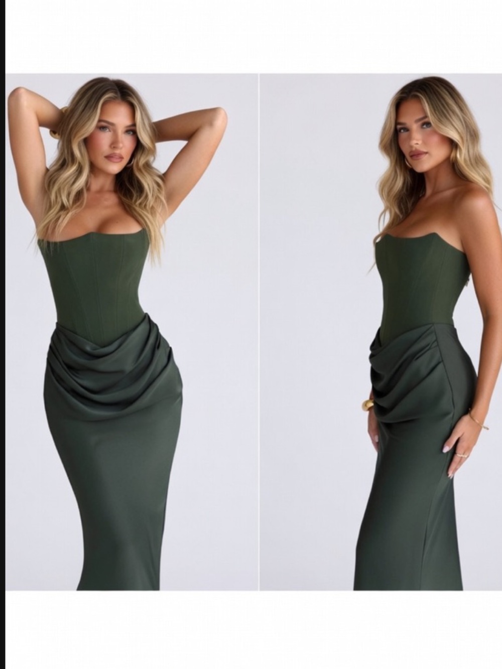 HOUSE OF CB 'Persephone' Green Crepe Strapless Dress/ XSmall $329 - Picture 4 of 7